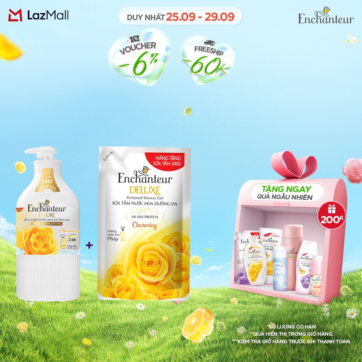 Sữa tắm nước hoa dưỡng da Enchanteur Charming/Sensation 900g