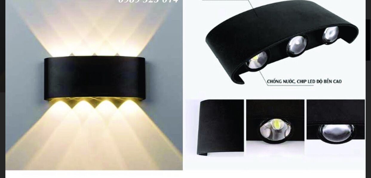 Đèn tường 2 đầu 8 tia sáng ,đèn hắt tường sân vườn,cầu thang 8W (đủ