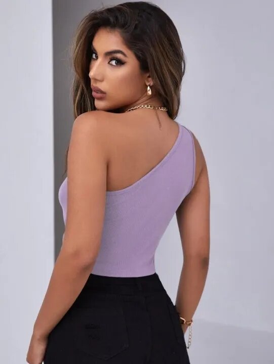 Áo croptop ( M06 ) Tím lệch vai