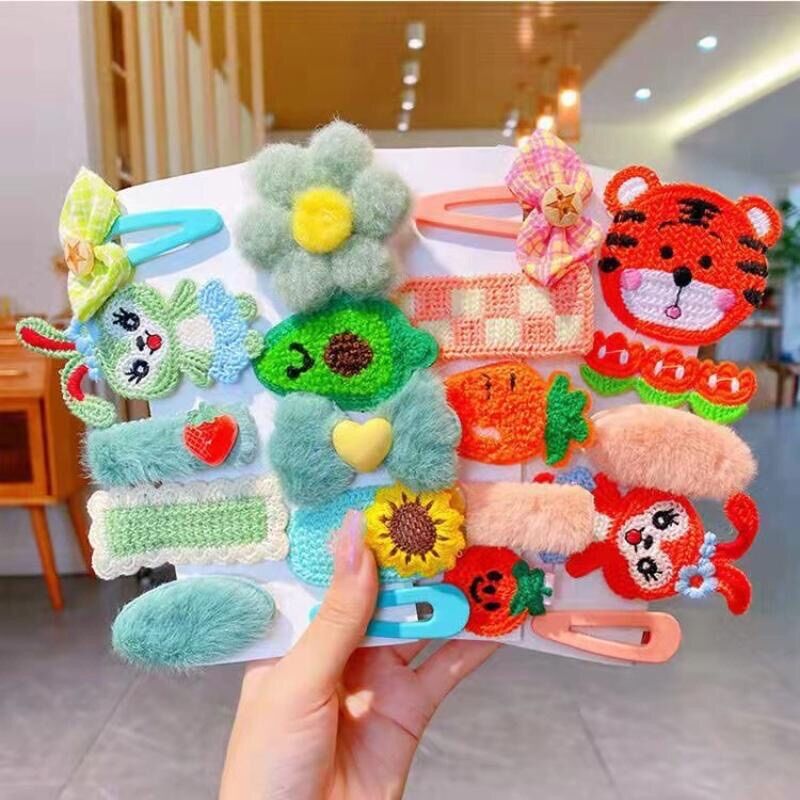 Set 10 kẹp tóc len xinh xắn dễ thương cho bé gái