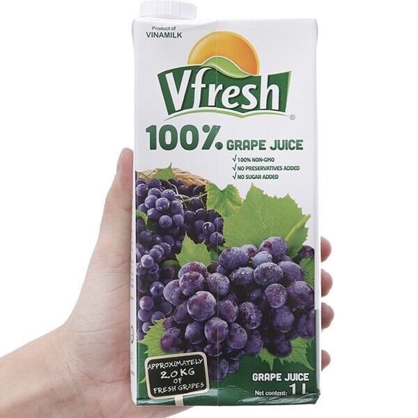 Nước vfresh nho ép 100% - hộp giấy 1l