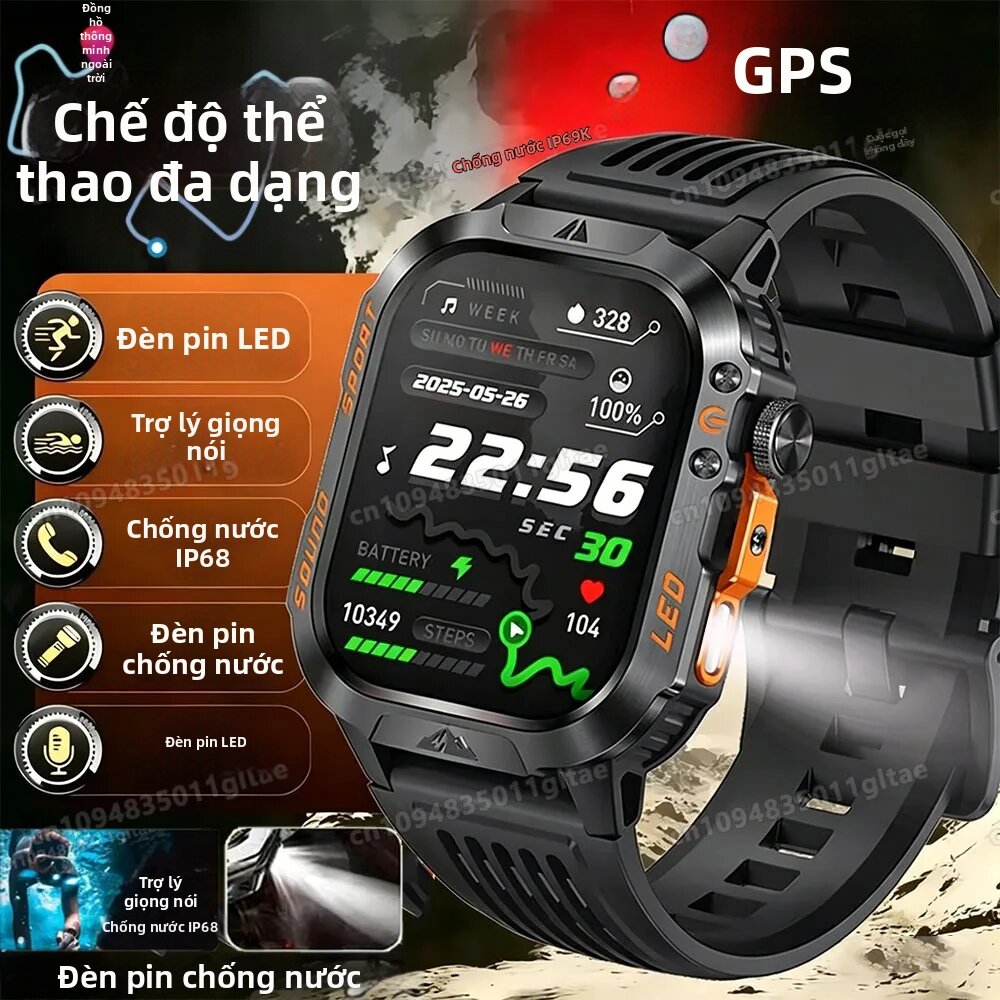 Đồng Hồ Thông Minh Quân Sự Mới 2026 Dành Cho Nam, Chống Nước IP67 3ATM, Theo Dõi Thể Thao Ngoài Trời, Đo Huyết Áp, Gọi Bluetooth, GPS, Tương Thích Với Android/iOS