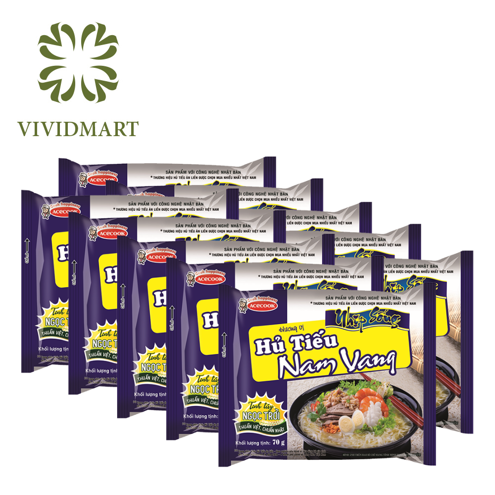 [SET OF 10 PACKAGES/ 1 flavor] - ACECOOK - Nhip Song Rice Instant Noodle 5 flavors: Nam Vang, Vegetable Nam Vang, Nam Vang Dry Style, Pork Ribs and Beef Stew flavors (61G - 71G/PACKAGE)