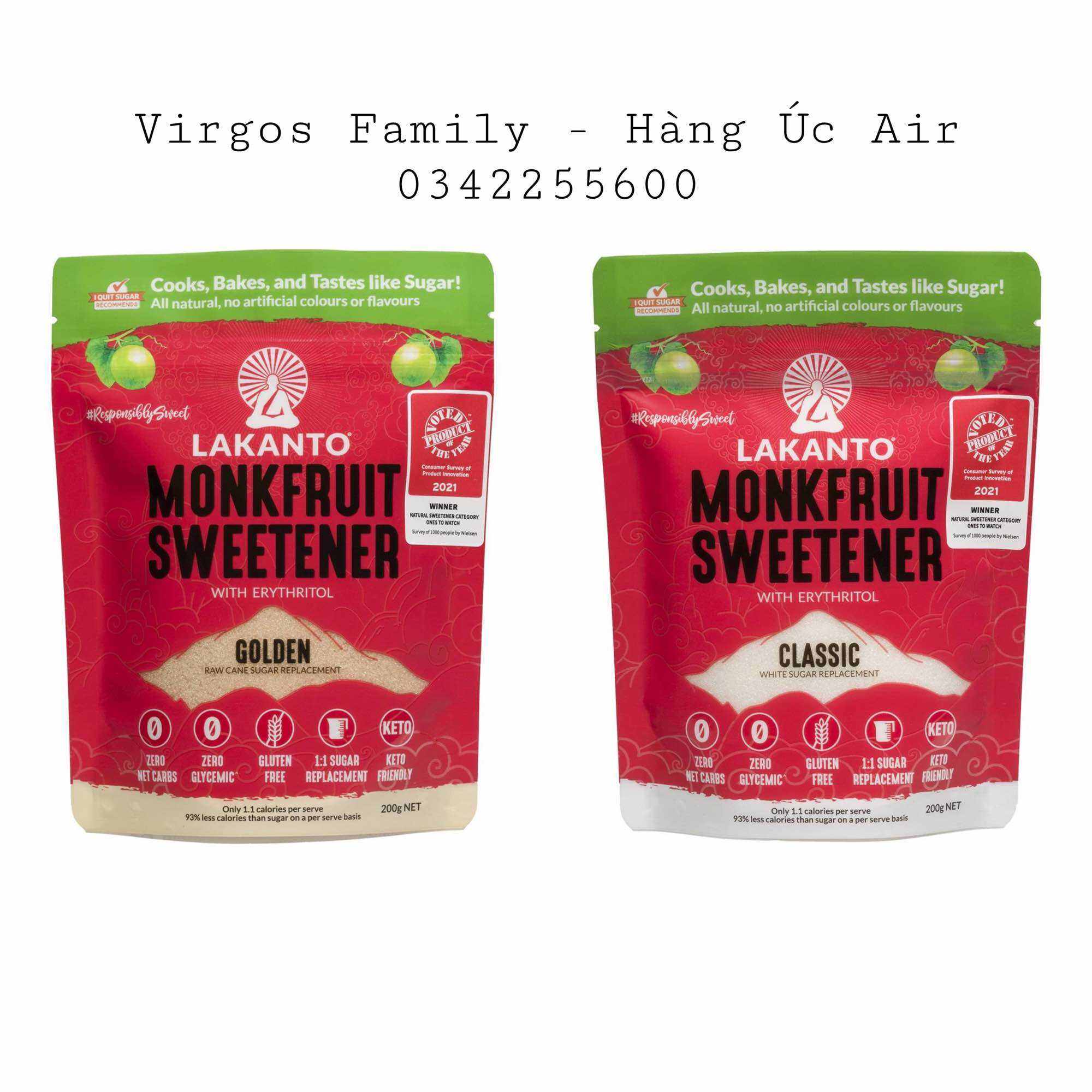 Đường ăn kiêng La hán quả Lakanto Monkfruit Sweetener 200g hàng Úc