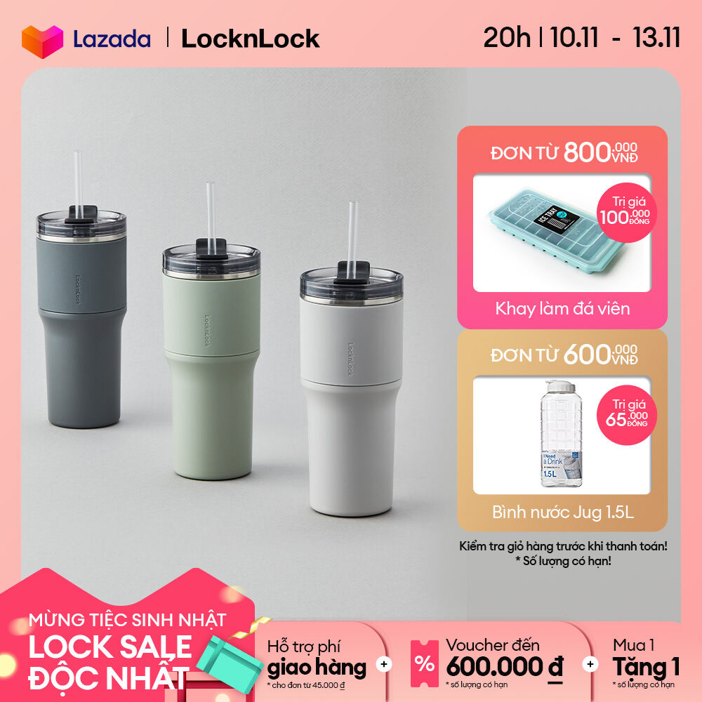 LHC4277 - Bình giữ nhiệt LocknLock Metro Drive 650ml kèm ống hút và cọ rửa - Nắp trong suốt, thân bình thép không gỉ - Hàng chính hãng