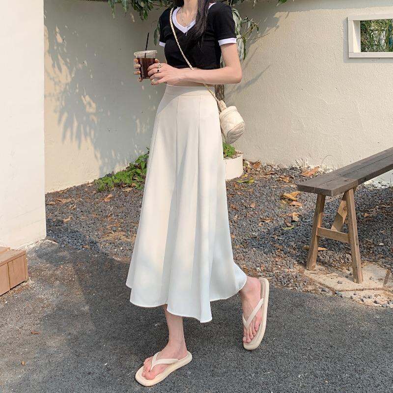 Chân Váy Váy Chữ A Mẫu Dài Vừa Dáng Gầy Cạp Cao 2022 Mẫu Mới Mùa Hè Cho Nữ Váy Xòe To Xếp Ly Cảm Giác Rủ Xuống Màu Đen