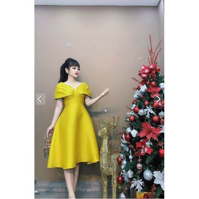 Đầm trễ vai 2 dây xòe bồng Monoco