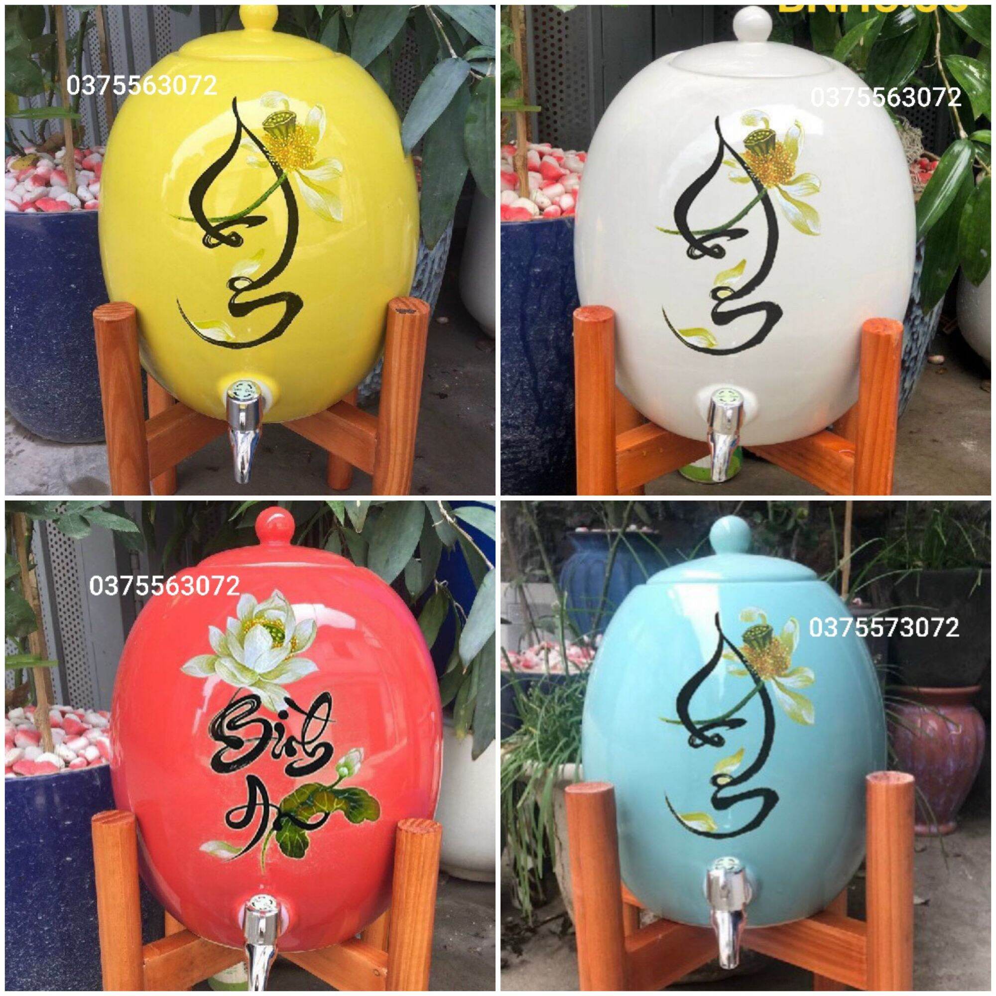Bình sứ đựng nước dáng trứng size 3 lít, 5 lít họa tiết hàng Bát Tràng