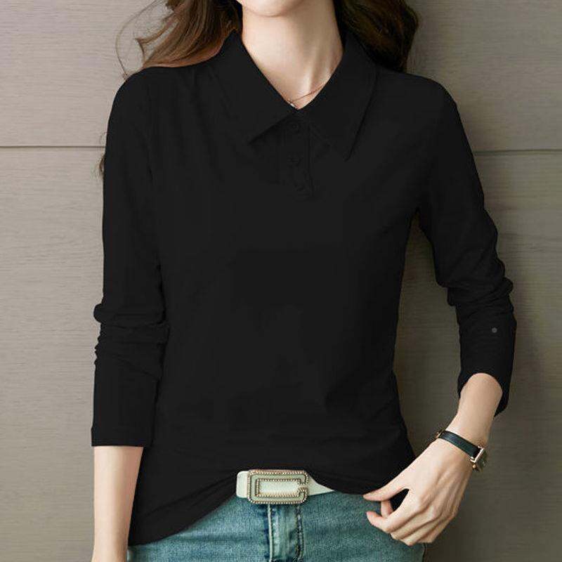 Quần Áo Mùa Xuân Tay Áo Eih Dài 202 Cotton, Áo Phông Cổ OL Mùa Thu O2p Cỡ Lớn Rộng Rãi Cho Mẹ Mẫu Mới Cho Nữ, Áo Mặc Trong
