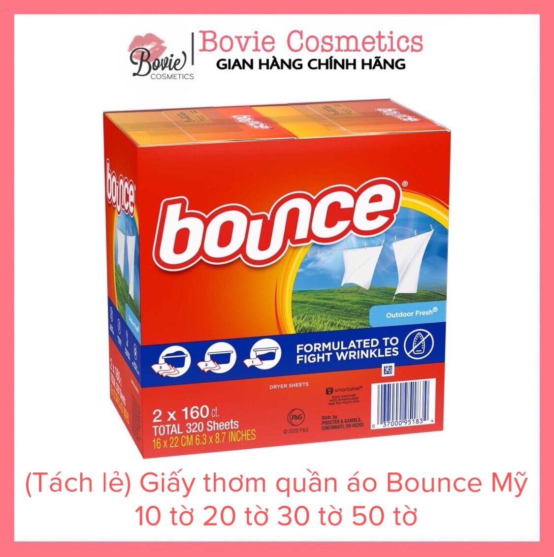 Giấy thơm quần áo bounce mỹ 10 tờ 20 tờ 30 tờ 50 tờ