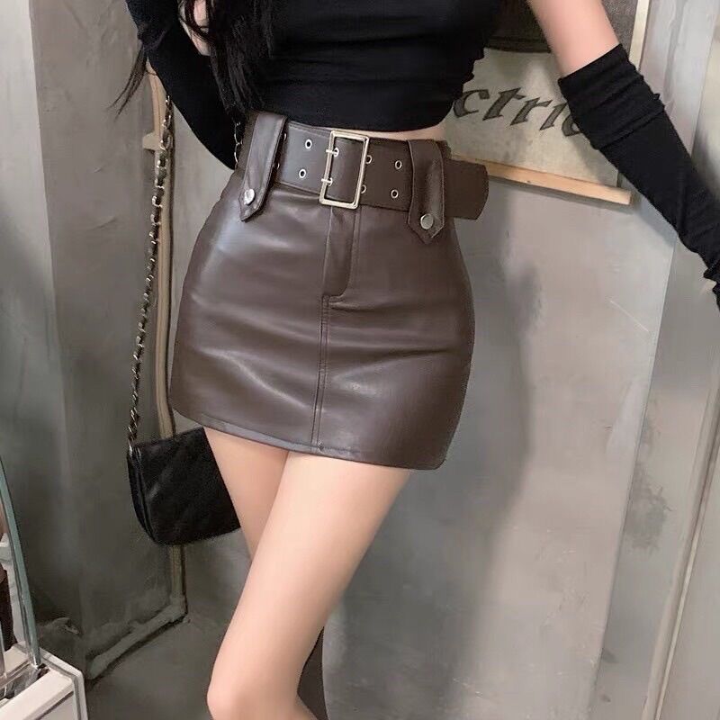 Chân váy da phối đai siêu đẹp