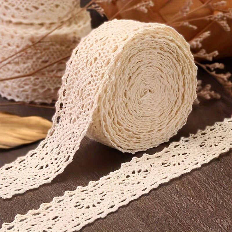 Ruy Băng Viền Ren Màu Be 10 Thước Chất Liệu Polyester Dùng Cho Phụ Kiện Quần Áo Nơ Trang Trí DIY Hộp Hoa Tươi