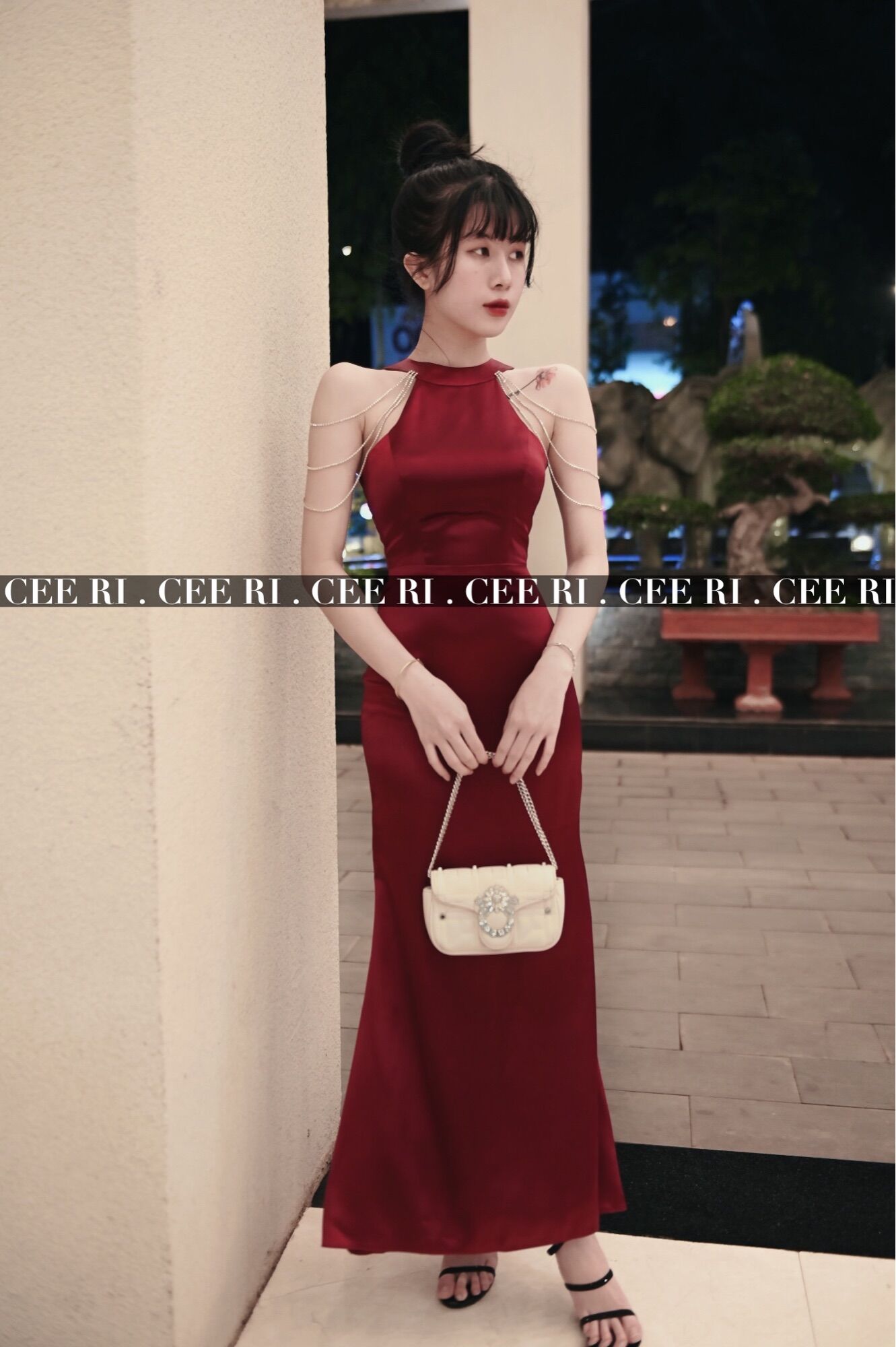 ( ẢNH THẬT - CHÍNH CHỦ CEE RI ) Váy lụa form dài choàng dây đá cao cấp