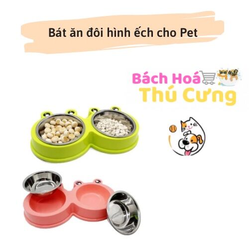 Bát ăn cho chó mèo - Bát đôi ếch inox