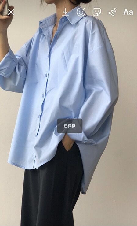 Áo sơ mi xanh oversize