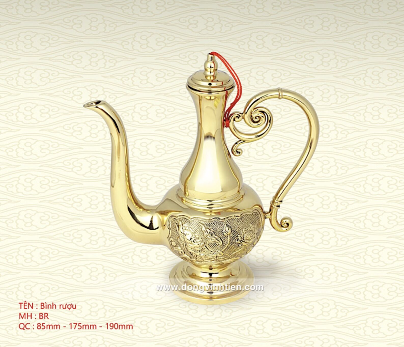 Bình trà bằng đồng vĩnh tiến cao 19cm