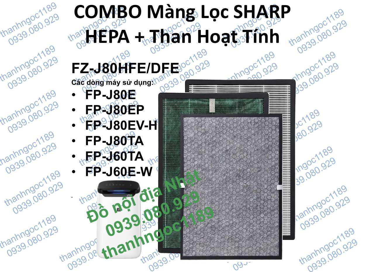 Combo màng lọc shap hepa+ than hoạt tính new fz-j80dfe