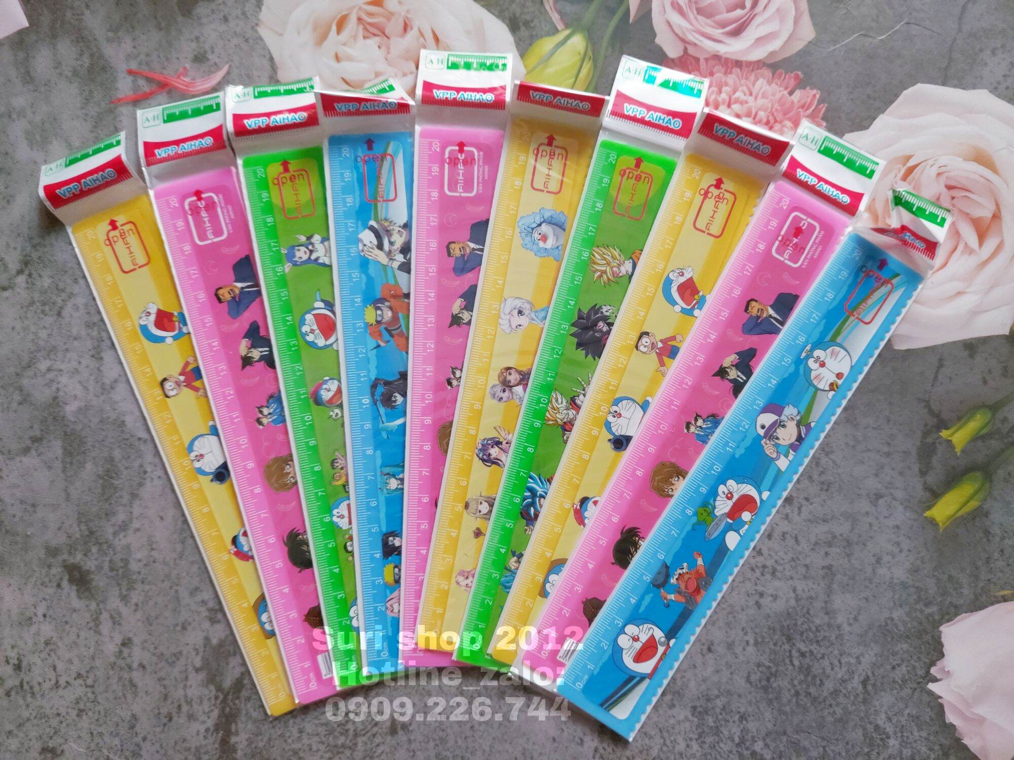 Combo 02/05/10 cây thước nhựa học sinh dài 20cm học tiết hoạ hình dễ thương