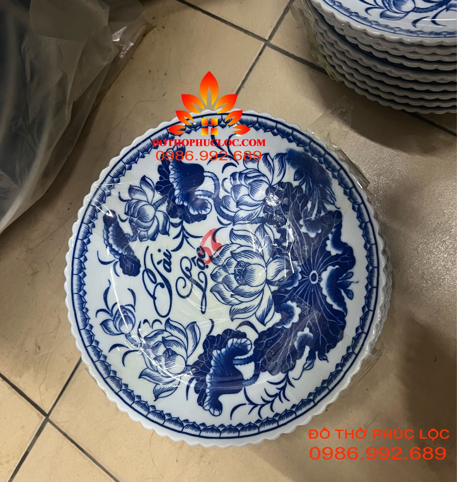 Đĩa thờ men lam, đĩa để để hoa quả: 10-12-14-16