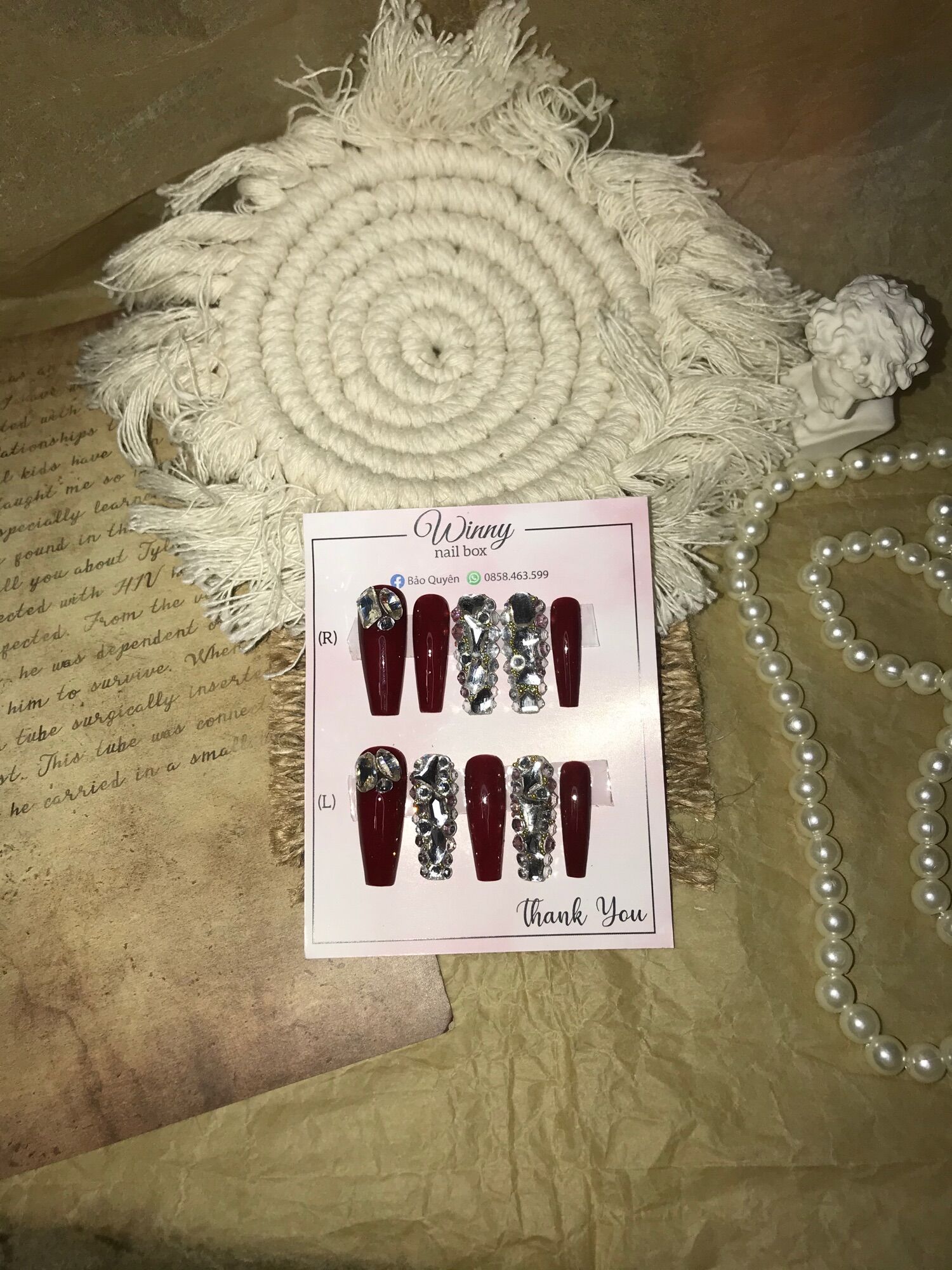 Nailbox móng up móng giả đỏ đính đá cao