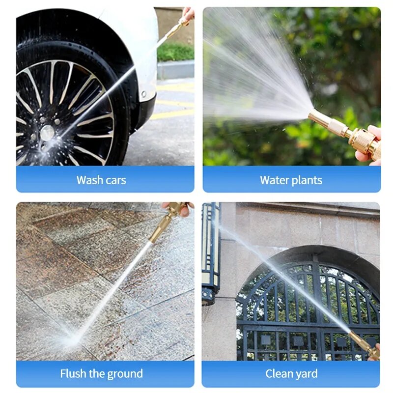 Đầu vòi xịt tăng áp bằng đồng rửa xe áp lực cao, tưới cây điều chỉnh nhiều chế độ (không cần đai siết)