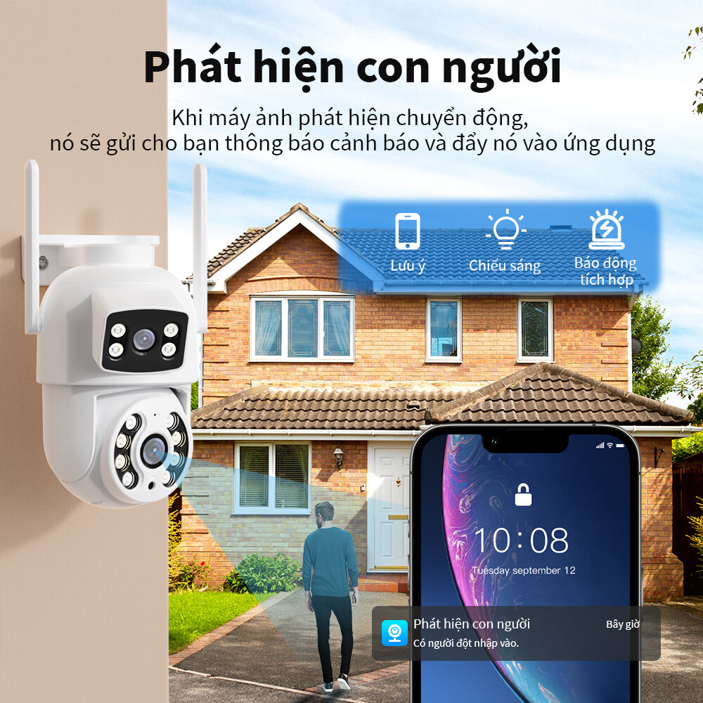 4K HD WiFi PTZ CCTV Camera Dual Lens Dual Screen Smart IP Camera 8MP Auto Tracking Security Protection Outdoor Waterproof Full Color Night Vision Surveillance V380 PR0