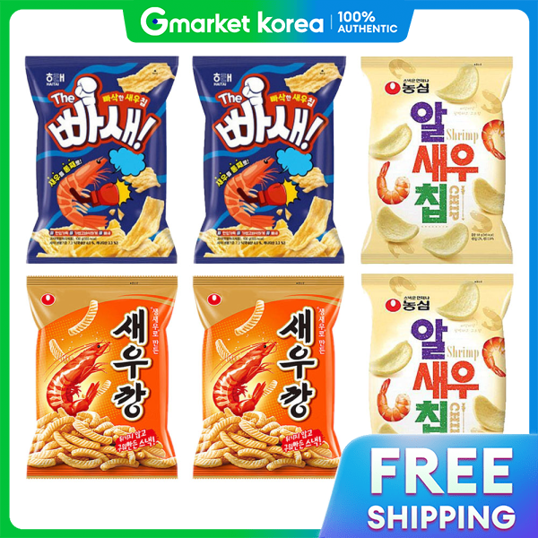 Nongshim | Tôm Kkang 90g + Tôm Chip 68g + Ppasae 55g, mỗi loại 2 gói (tổng cộng 6 gói)