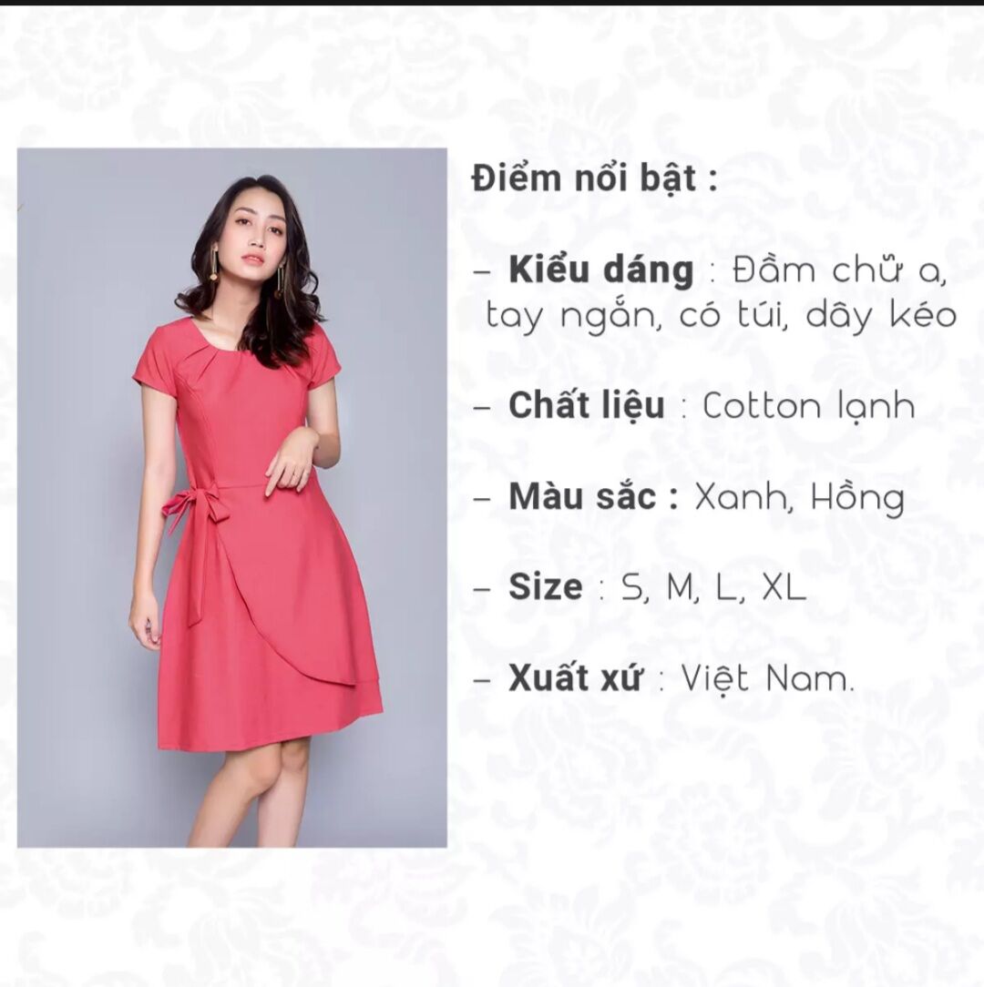 Đầm suông - thời trang Eden - màu hồng - Size S