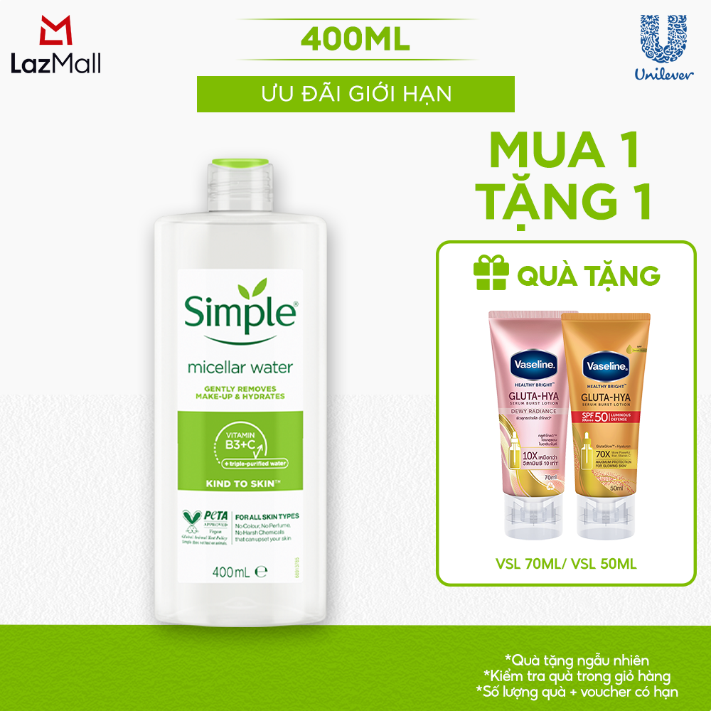 NƯỚC TẨY TRANG SẠCH SÂU DỊU NHẸ - SIMPLE MICELLAR WATER 400ML