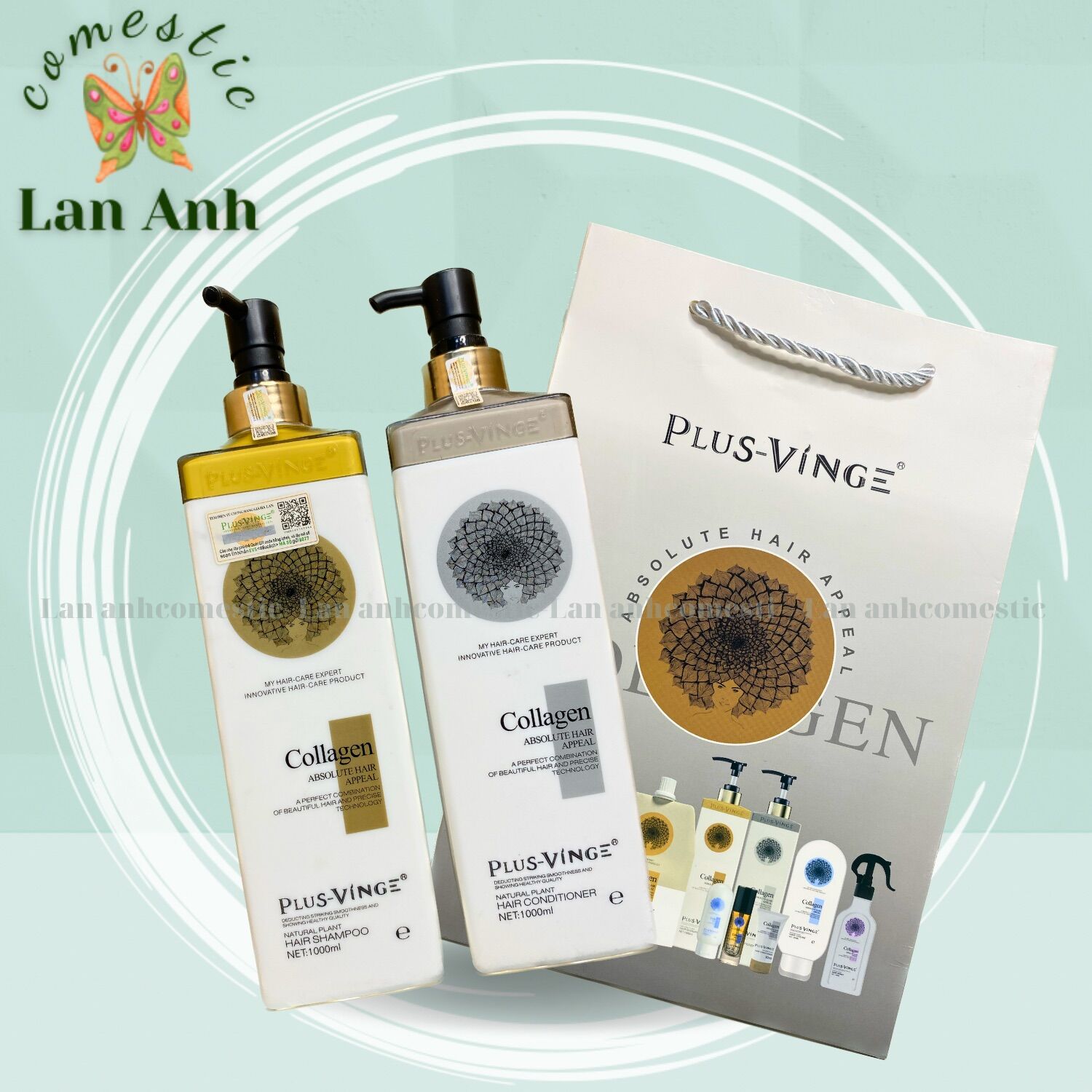 Cặp dầu gội xả collagen vinge plus 1000ml | hàng chính hãng| mã freeship toàn quốc