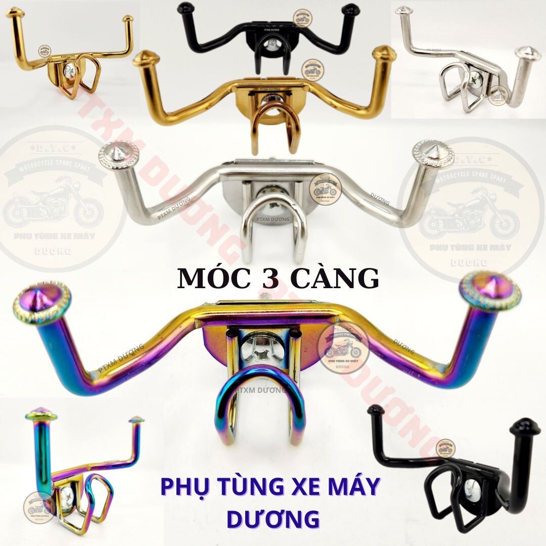 Móc treo đồ xe máy 3 Chân Vario inox titan gắn kèm móc u , móc đa năng dùng cho nhiều dòng xe máy