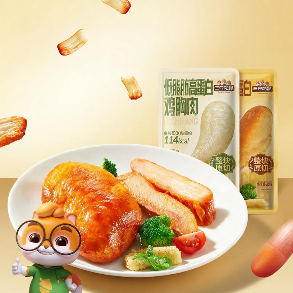 Three Squirrels | Thịt Gà Lườn Ăn Sẵn Thấp Mỡ Cao Protein