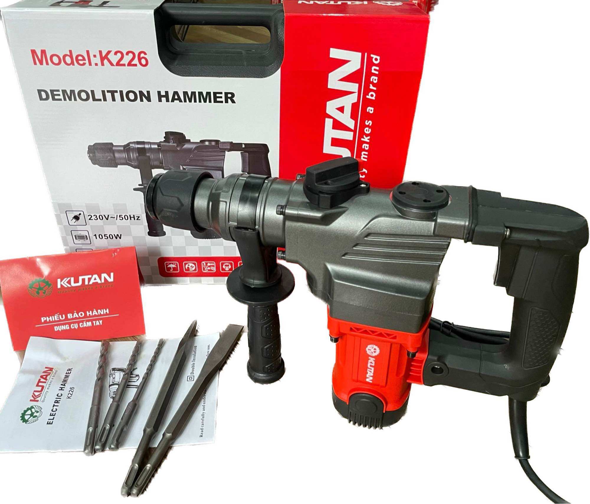 - Máy Khoan Đục Bê Tông KUTAN-K226-2 Chức Năng Công Suất 1050w Lõi Đồng 100%, Tặng kèm 3 mũi khoan+2 mũi đục Giá 920,000 Đồng*Miễn phí vận chuyển