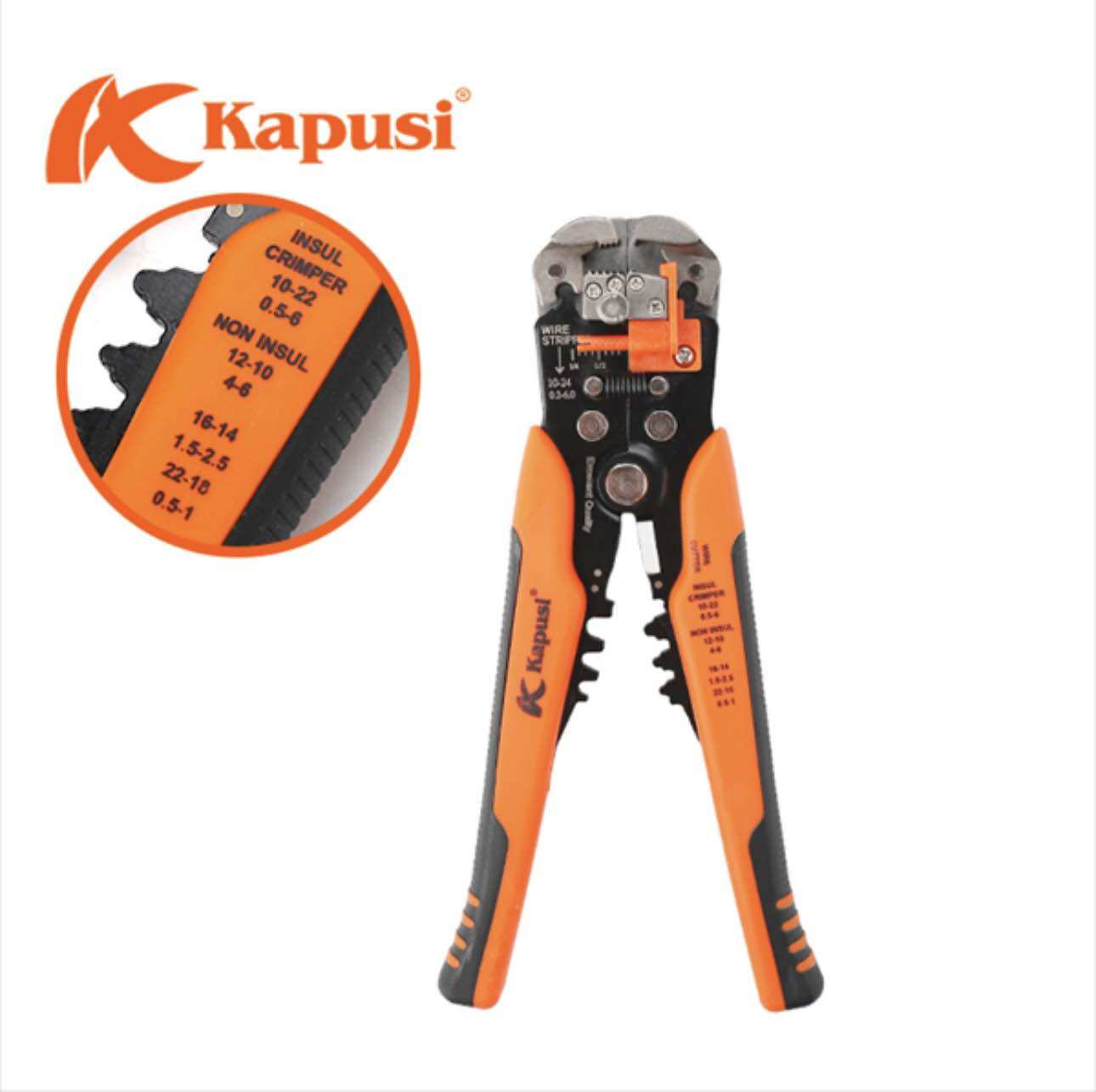 Kìm tuốt dây điện tự động công nghiệp, bấm cos, cắt dây Kapusi Nhật Bản 8 inch/ 200mm, kìm đa năng 3 trong 1, hàm kẹp dây thép cao cấp Cr12MoV, kìm tuốt dây tự động thao tác nhanh, nhẹ nhàng và cực kỳ hiệu