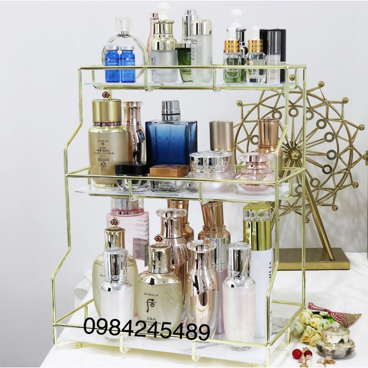 kệ mỹ phẩm gold 3 tầng