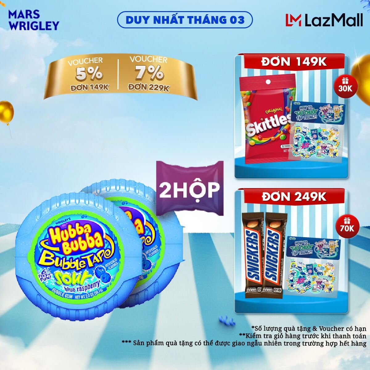 Combo 2 hộp kẹo Sing-gum Hubba Bubba vị mâm xôi