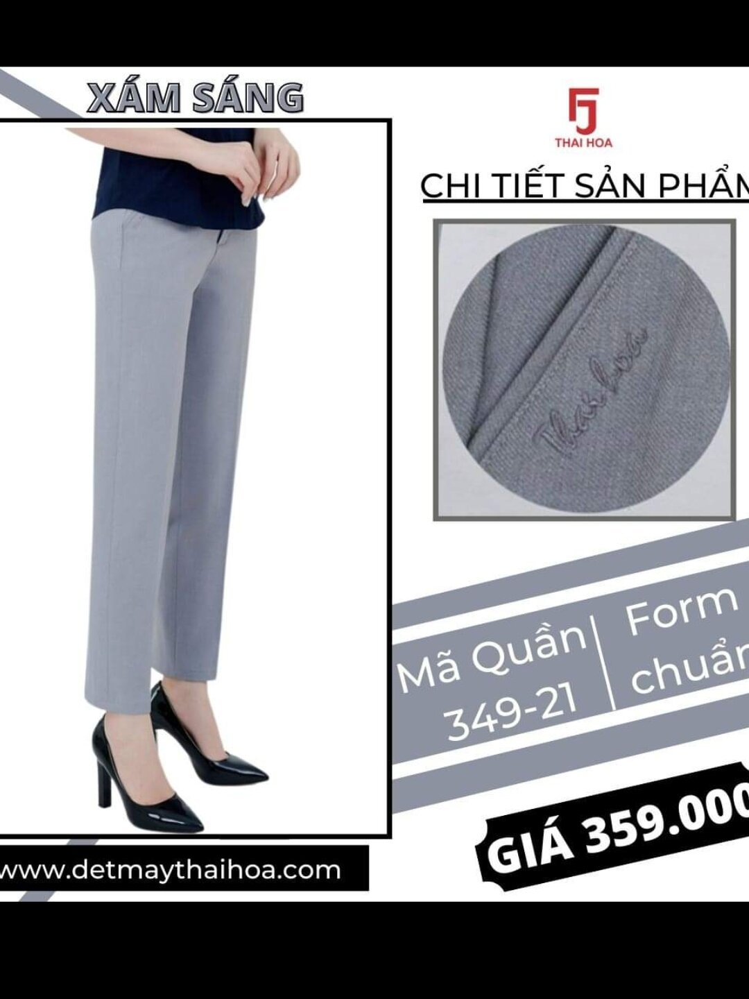 Quần tây Thái Hòa fom ống đứng màu xám sáng