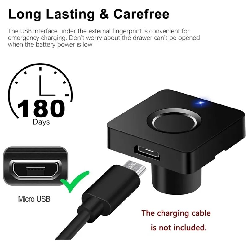 Fingerprint cabinet locks with built-in rechargeable battery