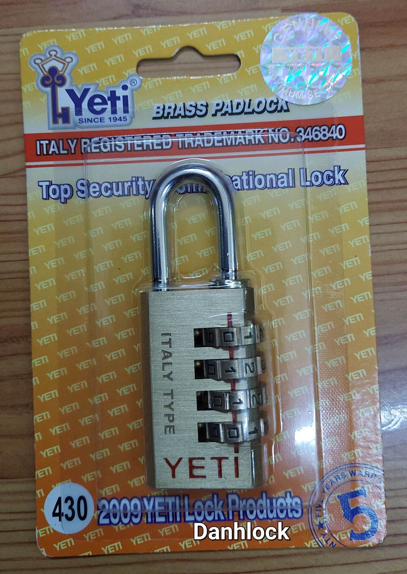 Khóa số YETI  thau vàng logo đỏ