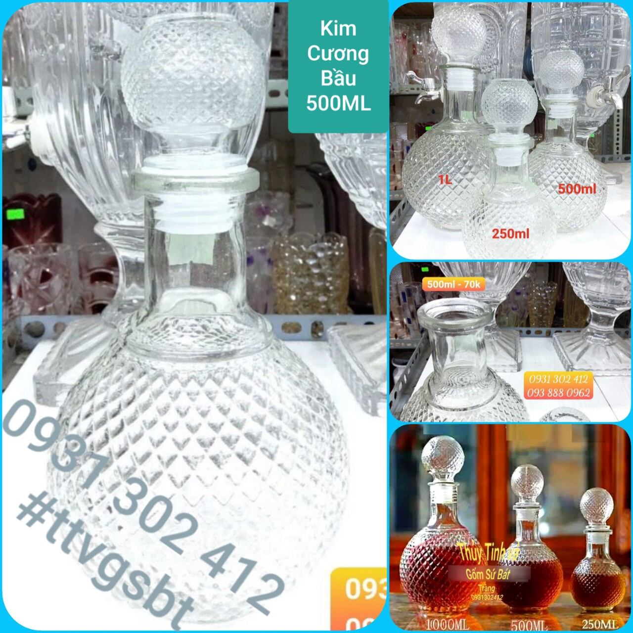 Chai thủy tinh đựng ruou size 250ml - 500ml