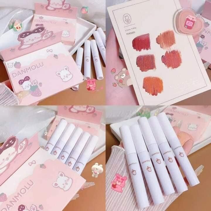 Set 5 son kem danmolu vỏ hồng xinh xắn