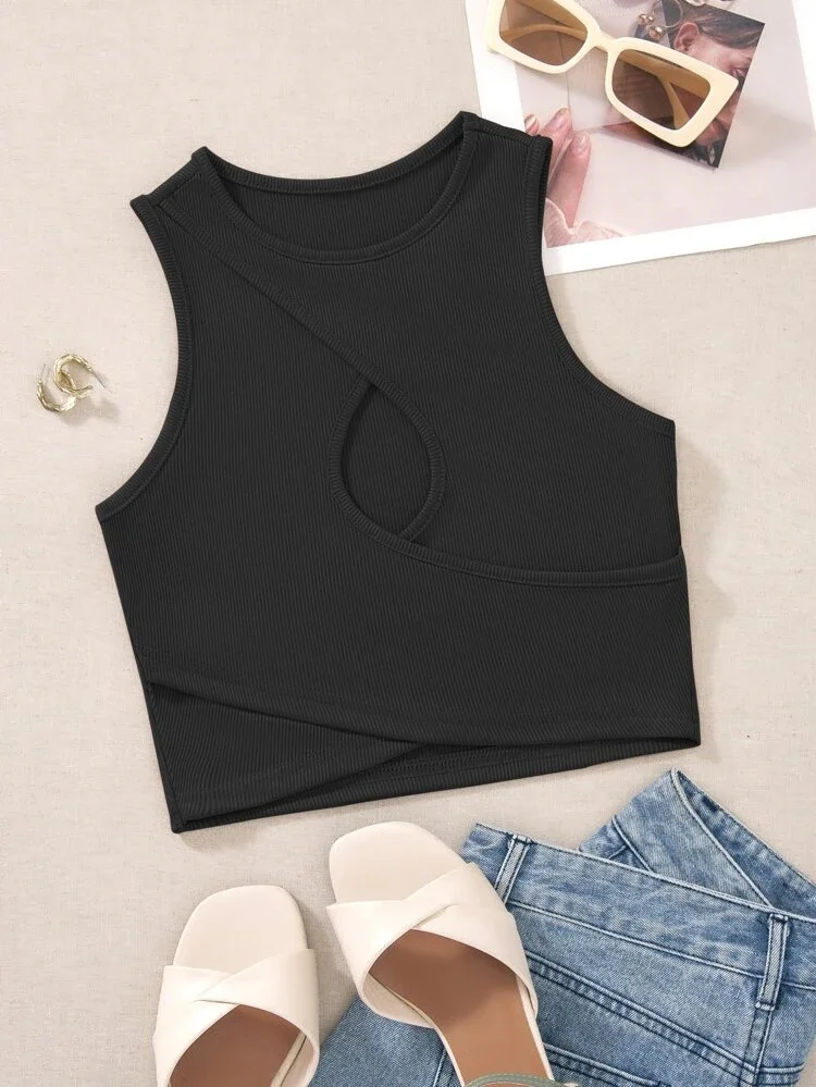 Áo croptop cổ tròn sát nách đan chéo 12