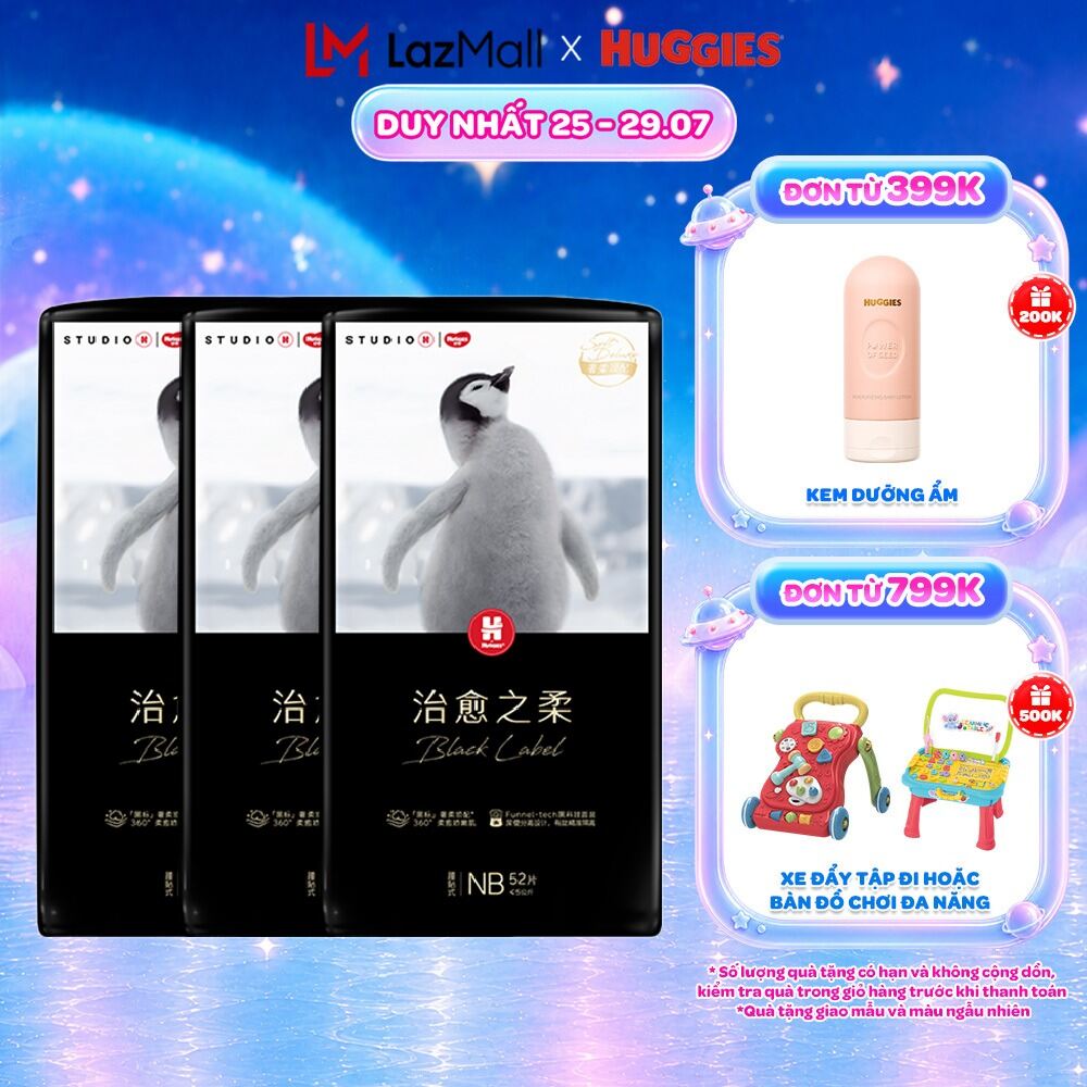 Combo/Thùng 3 gói Tã dán Huggies Black Label size NB 52/S 44 miếng