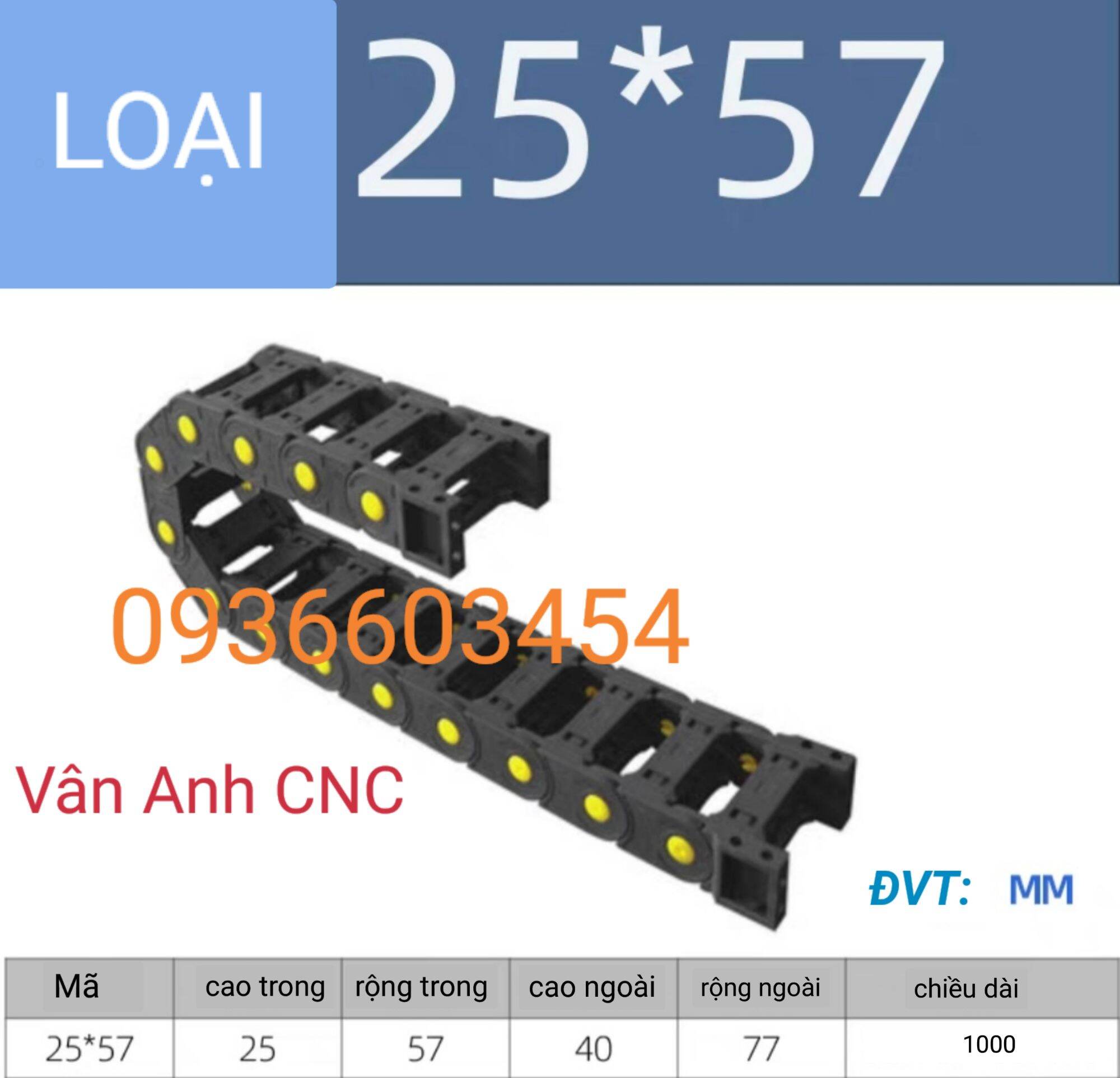 Xích nhựa cnc - máng xích đi dây điện cnc 2575/ 35*100