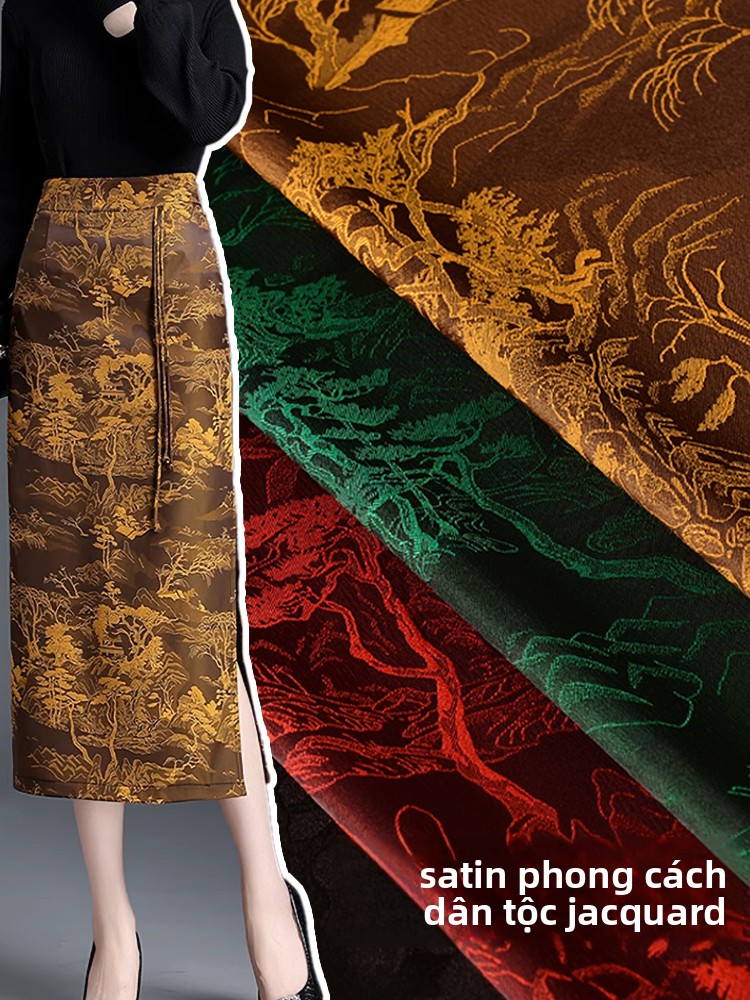 Vải Lụa Satin Hai Mặt Hai Màu Thêu Hoa Phong Cách Trung Hoa Cổ Điển Chống Nhăn Cho Áo Sơ Mi Và Váy Nửa Thân