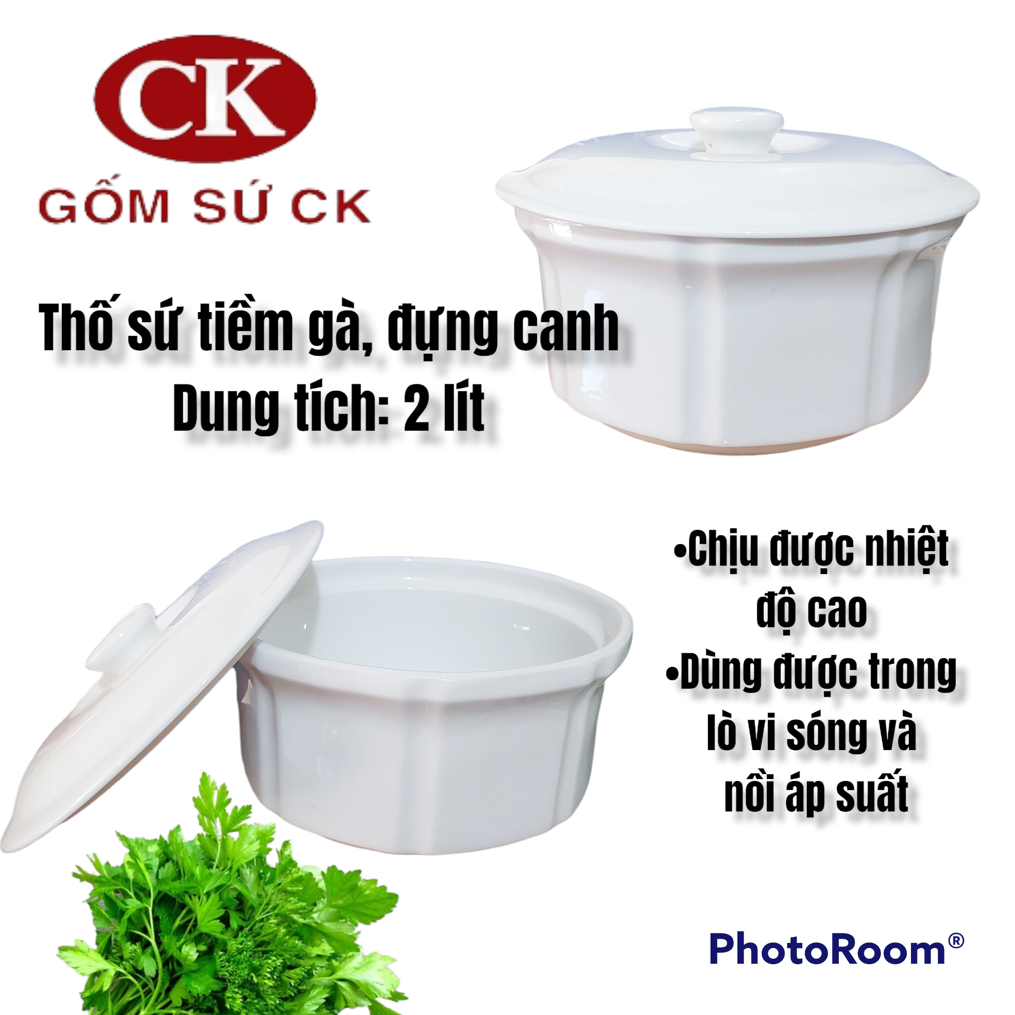 Thố sứ hầm gà gốm sứ CK Việt Nam loại lớn 2 lít