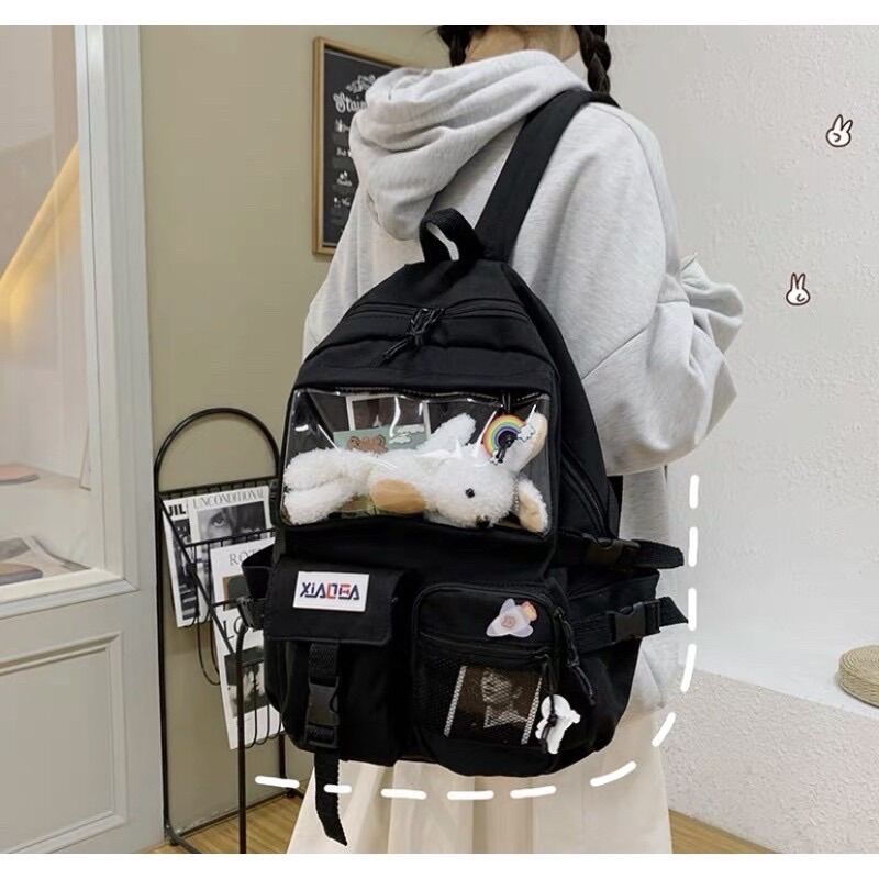 BALO HÀN QUỐC TÚI LƯỚI VẢI BỐ ĐỦ MÀU, BALO UZZANG, CÓ NGĂN ĐỰNG NƯỚC