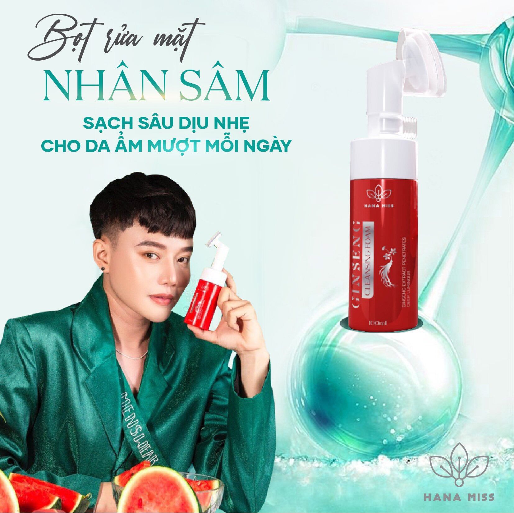 Hana Miss Sữa Rửa Mặt Bọt Tuyết Nhân Sâm (Tặng ngay 6 mặt nạ dưỡng da)