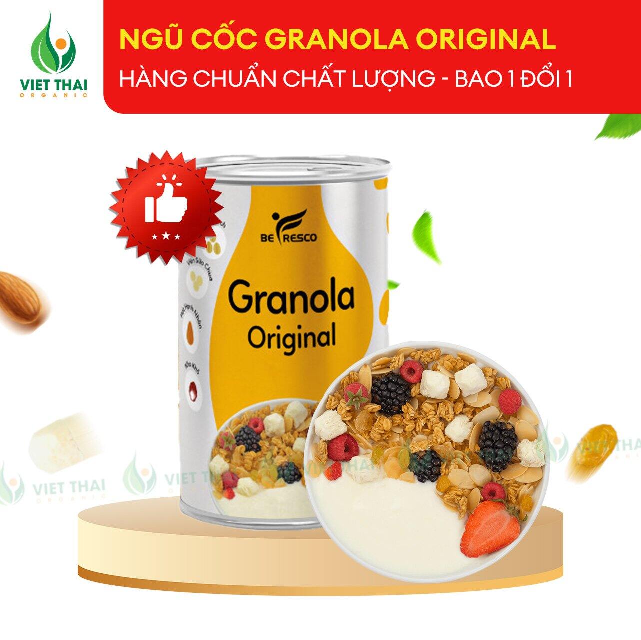 Ngũ Cốc Ăn Sáng Giảm Cân Ăn Kiêng - Granola Original Mix Sữa Chua Sấy Khô (300G) - Việt Thái Organic