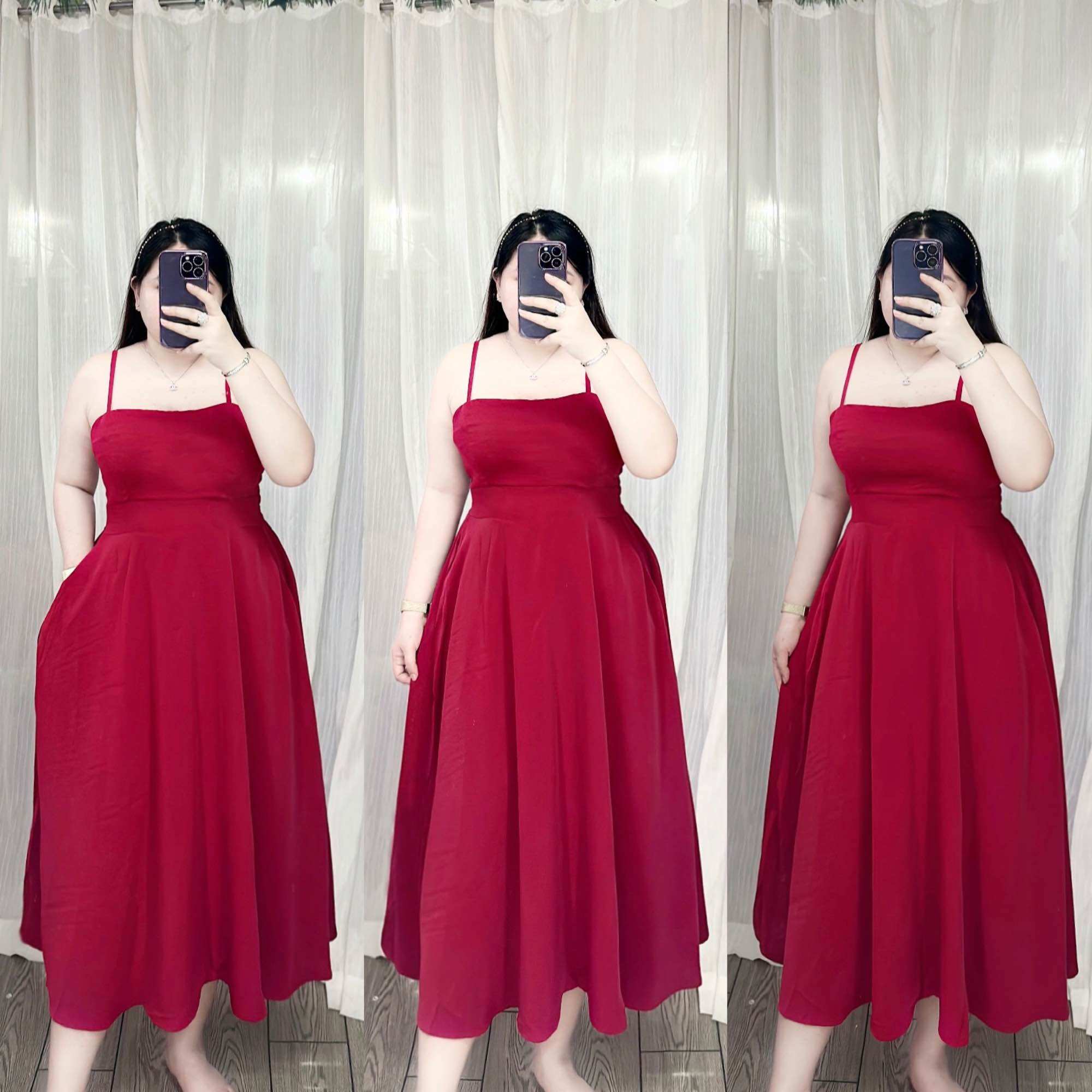 [Bigsize 60-90kg] Đầm 2 dây xẻ túi lụa mango